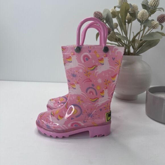 Western Chief Sparkle Unicorn Lighted Waterproof Rain Boots Pink Girls US 5 - Picture 1 of 7